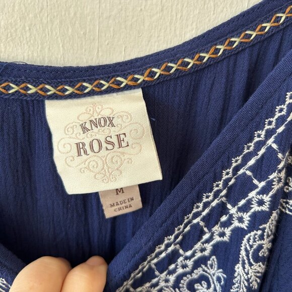 Knox Rose Maxi Dress Womens Medium Navy NWT Boho Embroidered Side Slits Strappy - Picture 6 of 9
